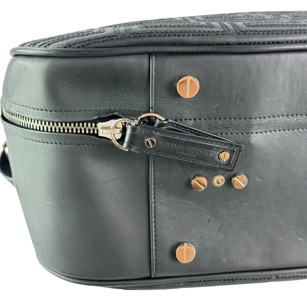 GIANNI VERSACE 12/20 Black Leather Business Duffel Weekender Bag Limited Edition